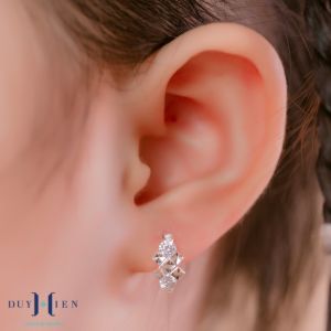 Bông Tai Bạc Cho Bé Gái Kiểu Khong Tròn Chắc Chắn Hình Quả Trám Phay Sáng Lấp Lánh Vàng Bạc Duy Hiển