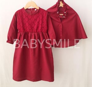 Gamis Kerudung Anak Aplikasi Brukat Maroon