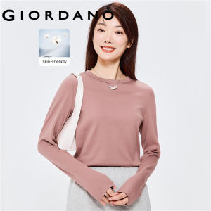 GIORDANO Women T-Shirts Multi-Color Available Smooth Touching Cotton Tee Plain Color Crewneck Long Sleeve Simple Tee 05322805