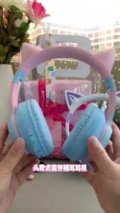 with Free Gift ! Cats Ears Headset RGB Light Smile Face TWS Headset Gradient New Headphone Pink Little Girl Earphone Gift Suitable for Any Phone