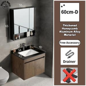 [SG Seller]Light Luxury Nordic Style Makeup Mirror Cabinet Aluminum Alloy Bathroom Cabinet Bathroom Makeup Mirror Cabinet Walnut Color Bathroom Cabinet