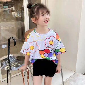 Beryl kids🌸แขนสั้นเด็ก🎀พิมพ์ลายดอกไม้สวยๆ สไตล์เกาหลี ลําลองแฟชั่น รุ่นใหม่ ฤดูร้อน