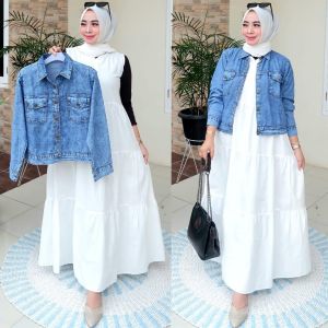 Gamis Rompi Jeans polos bahan katun adem dan nyaman di pakai / gamis wanita modern / rompi wanita / fashion muslimah