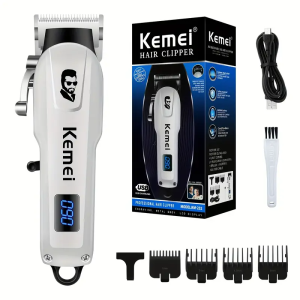Kemei Hair Clipper USB Rechargeable LED Display Portable Trimmer 5 Guide Combs For Men & Women Grooming Set