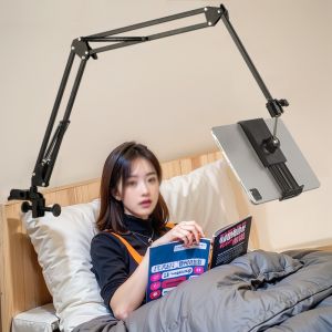 Giá đỡ ipad kẹp điện thoại đầu giường cạnh bàn thân nhôm phiên bản xoay 360 độ cơ học 4 trục hổ trợ xem phim học online quay video gấp gọn