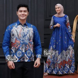 PROMO..!!! Batik Couple - Baju Batik Couple Kemeja Panjang Gamis Maxi Tali Samping Motif Padi Abu