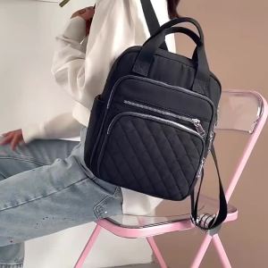 New Womens European Style Nylon Diamond Quilted Small Square Top Handle Backpack