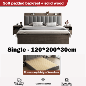 GOLDEN Solid Wood Bed Frame With Headboard Soft Package Super Single/Queen/King Bed Kayu Asli Wooden Bed Katil Rangka实木床