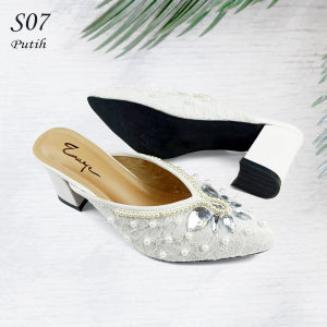 EMYE Sepatu Pengantin Kondangan Wanita Brukat Payet 7 & 5cm Aster