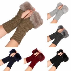 XIAHU Lông thú giả Găng tay nửa ngón Ấm áp Cổ tay áo co giãn Găng tay không ngón dệt Lớp lót lông thú Găng tay lông mềm cảm ứng Phụ nữ