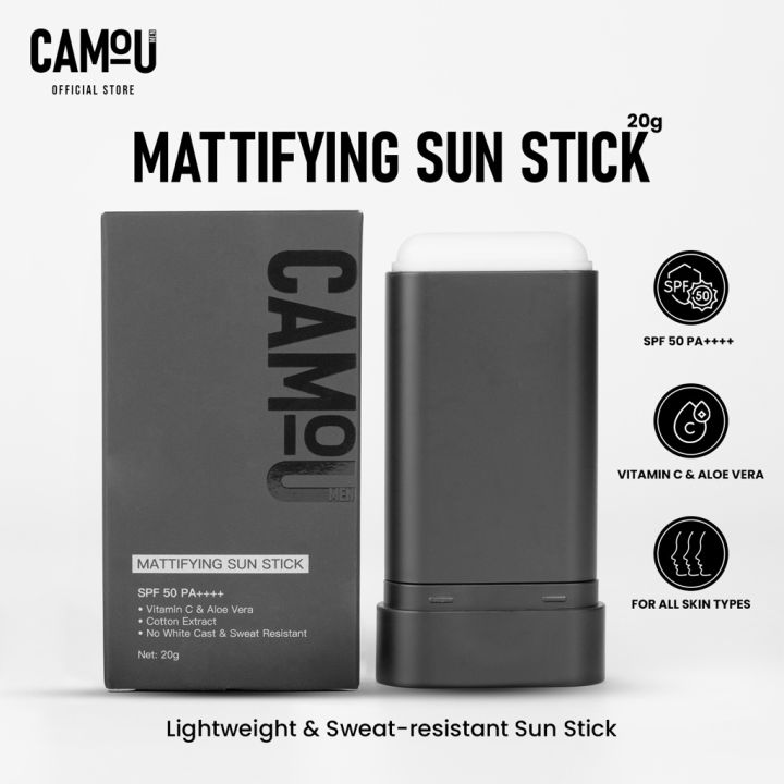 Camou Men's Mattifying Sun Stick SPF 50 PA++++ Aloe Vera Sweat ...