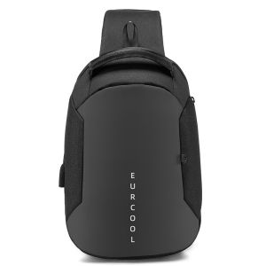 Mens Chest Bag Waterproof Business Shoulder Bag Messenger Bag Nylon USB Charging Crossbody Bag Outdoor Sports Shoulder Bag