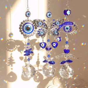 Blue Evil Devils Eye Crystal Sun Catcher Pendant Light Shadow Wind Chime Rainbow Garden Decoration