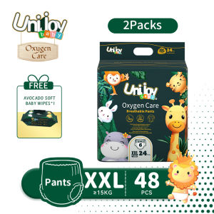 Unijoy Oxygen Care Diapers Pants Baby Diaper (Size：XXL) FREEx1 Baby Wipes (80Pcs/1Bag) - Superior Absorbency Ultra Soft Double Leak Guard Protection