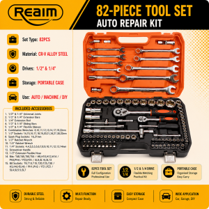 Suminoe 187pcs Tool Kit Set Home Auto Repair Hand Tool Set with Aluminum Case Socket Wrench Screwdriver Pliers Hammer