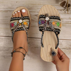 [Free Shipping] Handmade WomenS Summer Outdoor Slippers Bohemian Style With Fringe And Ethnic Patterns Featuring A Wedge Heel And High Heel Design Perfect For The Beach