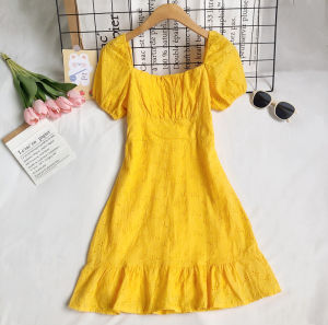 [SGLocalStock] Jasmine Floral Eyelet Square Neck Midi Cute Picnic Party Dress