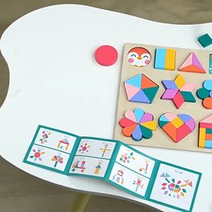 Oldlaiben Montessori Wooden Puzzle Toy Geometric Shape Cognition Board Baby Early Learning Educational Mainan