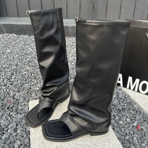 Plus Size Fashion Open Toe Wedge Sandals Women Square Toe Flat Slouch Boots Summer New Two-Way Pants Boots Sandals