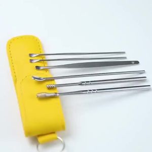 Bộ dụng cụ lấy ráy tai 6 chi tiết THÉP KHÔNG GỈ kèm túi đựng có thể làm móc khóa tiện dụng