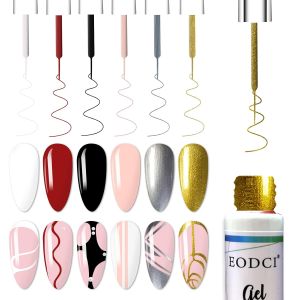 eodci Nail Art Gel Liner Set 12 Colors Black White Hot Pink Yellow Green Glitter Fall Winter Gel Polish for Swirl French Tip Painting Designs Soak Off Built Thin Brush DIY Nail Design Kit