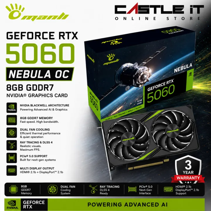 Manli GeForce RTX 5060 Nebula OC 8GB GDDR7 NVIDIA Graphics Card