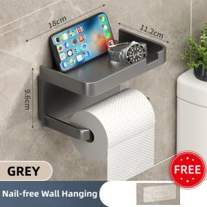 Wall Mounted Tissue Holder Drill Free Bathroom Rack Kitchen Roll Paper Rack Mobile Phone Storgea