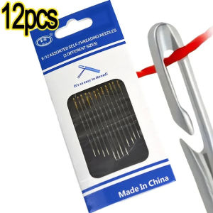 12/60ชิ้นเข็มเย็บขอบด้านข้างแบบตาบอดเข็มเย็บสแตนเลสร้อยด้ายสูงอายุเข็มเกลียวประดับด้วยลูกปัดแบบ DIY สำหรับใช้ในครัวเรือน