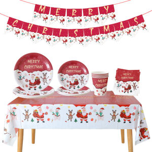 ของตกแต่งคริสต์มาส ปลอกจานกระดาษแบบใช้แล้วทิ้ง ผ้าปูโต๊ะ ผ้าเช็ดปาก ช้อนส้อม แก้วกระดาษ ของตกแต่ง อุปกรณ์งานปาร์ตี้