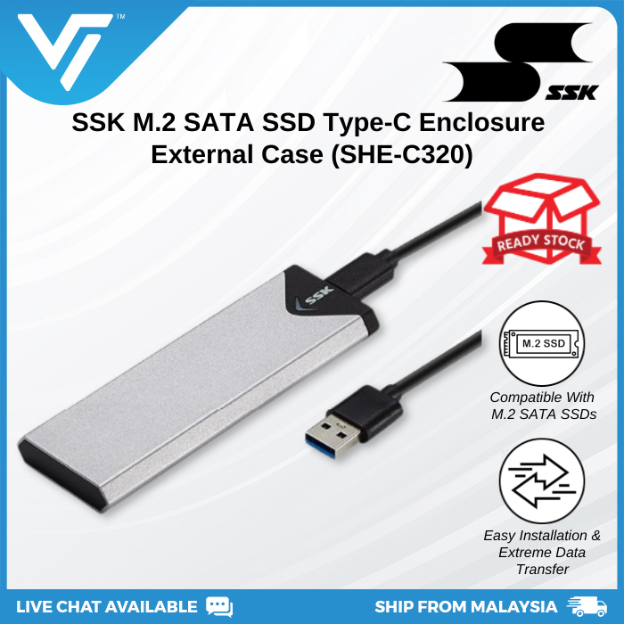 SSK Aluminum SSD Enclosure USB Type-C to SATA SSD USB to M