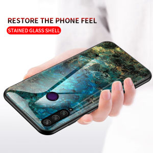 [GFAITH] For Huawei Y6P Case Marble Glass Casing Hard Phone Case Silicon Soft Edges Back Cover