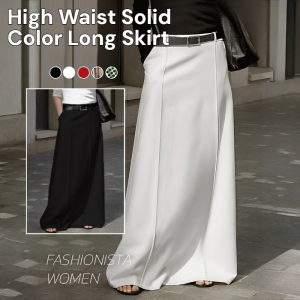 Summer Large Swing Long Skirt Half Skirt Loose Comfortable Solid Color High Waist Vintage Half Skirt