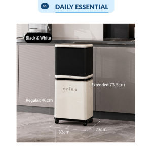 【DAILY ESSENTIAL】 Telescopic Trash Can / 20L Kitchen Waste Bin / Adjustable No-Bend Height / Wheels
