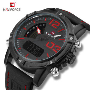 NAVIFORCE Men Watch Digital Sport Mens WristWatch Top Brand Luxury Military Army Leather Band Analog LED Quartz Male Clock NF9095
