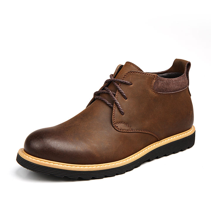 Men's Genuine Leather Ankle Boots Business High Tops Shoes Brown Lazada