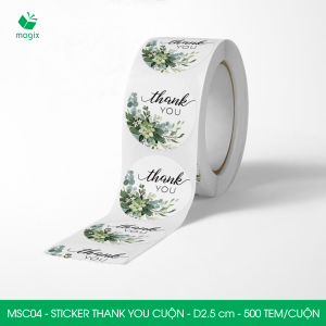 MSCxx - D2.5 cm - 1 Cuộn 500 sticker thank you tròn nhãn dán thank you tem dán cảm ơn - Nhiều mẫu