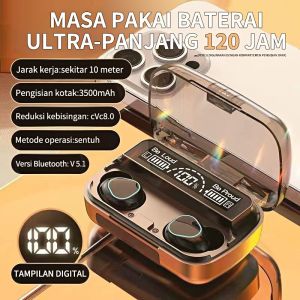 M10 In Ear Headset Bluetooth Full Bass Stereo with Power Bank Mikrofon Bawaan TWS Noise Reduction Earphone Wireless IPX7 Waterproof Headphone Henset Bloetooth Sport Handset Gaming Hedset Handsfree Earbuds Hendset Hanset Hetset Heandset Android