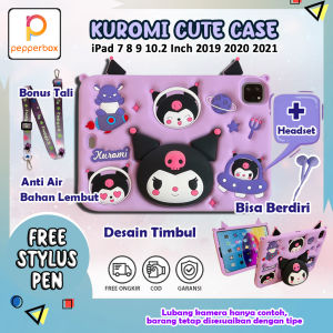 Softcase iPad 7 8 9 10.2 Inch 2019 2020 2021 Kuromi Telescopic Desain 3D Casing Stand Standing Case Kuromi Anti Air Silikon Karakter Anak Lucu Kids Cewek Ungu Muda Silicone