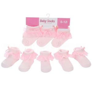 Kaos Kaki Bayi Perempuan 3 pasang per Set Model Renda Pita Umur 0-1 tahun