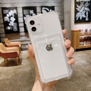 CrashStar Soft Transparent Shockproof Phone Case With Card Slot Holder For iPhone 17 16 15 14 13 12 11 Pro Max Air 16e Mini XS X XR 8 7 Plus + SE 2020 Clear Silicone Phone Casing Cover With Full Cover Camera Protection Shell