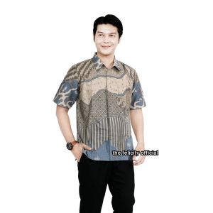 felicitybatik - Blouse Batik Wanita Modern Berkerah Besar Batik Kantor Couple Seragam Batik Simple [ awan ]