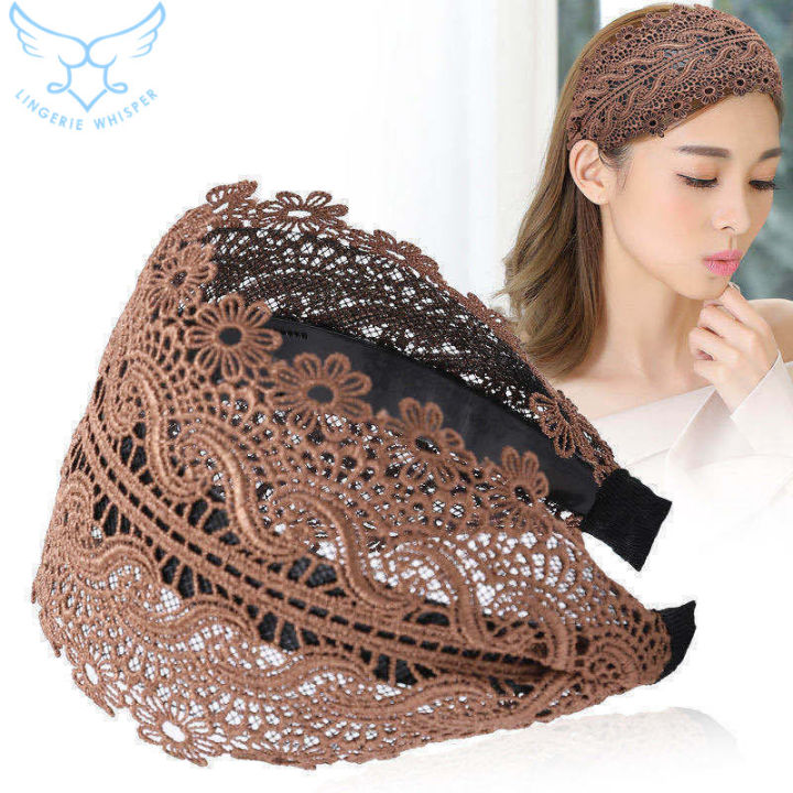 【Free Shipping】Wide Women Hairband Hollow Lace Turban