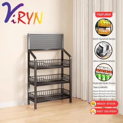 ViRYN Multilayer Storage Rack for Supermarket Shelf Convenience Store Wheels Rack Basket Frame Home Storage Rack Rak Pameran Minuman Kedai