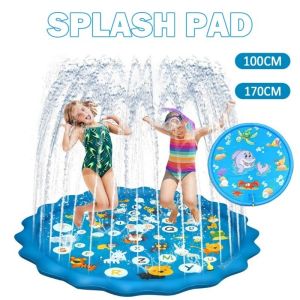 100/170cm Inflatable Summer Splash Pad Pet Kids Family Outdoor Water Play Mat with Sprinkler Cooling System for Babies Dogs Pool-Free Backyard Fun