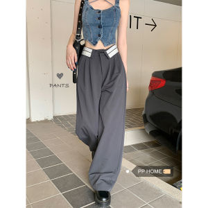 Women Korean Fashion High Waist Lapel Collar Suit pants Loose Straight Pants Slacks Draping Casual Wide Leg Trouser