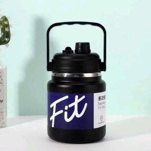 Bình giữ nhiệt dung tích lớn FIT 2000ml/1500ml miệng rộng dáng lùn trên nắp kèm ống hút miệng rộng