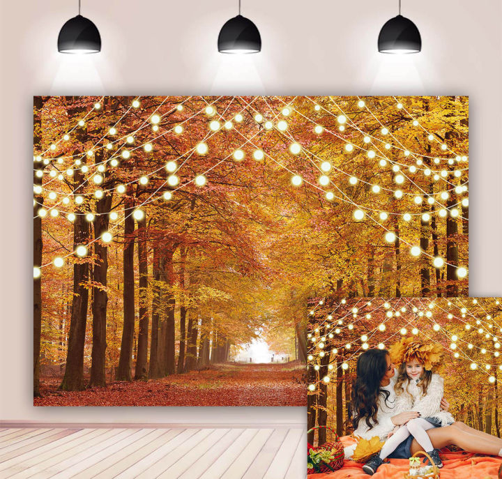Gold Autumn Forest Fall Leaves Backdrop Sparkle Natural Scene