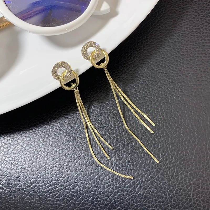 High-end Korean personality temperament earrings earrings golden zirco –  Lee Nhi Boutique