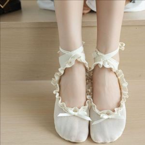 2Pairs Short Lace Socks Ballet Lace Tie Women Boat Sock Anti slip Bow Short Sock Girls Japanese Mary Jane Ballet Shoes Socks