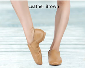 Genuine Leather/Canvas Jazz Dance Shoes Tan Black Twin Gore Slip On Jazz Shoes Oversize Dance Sneakers For Girls Women